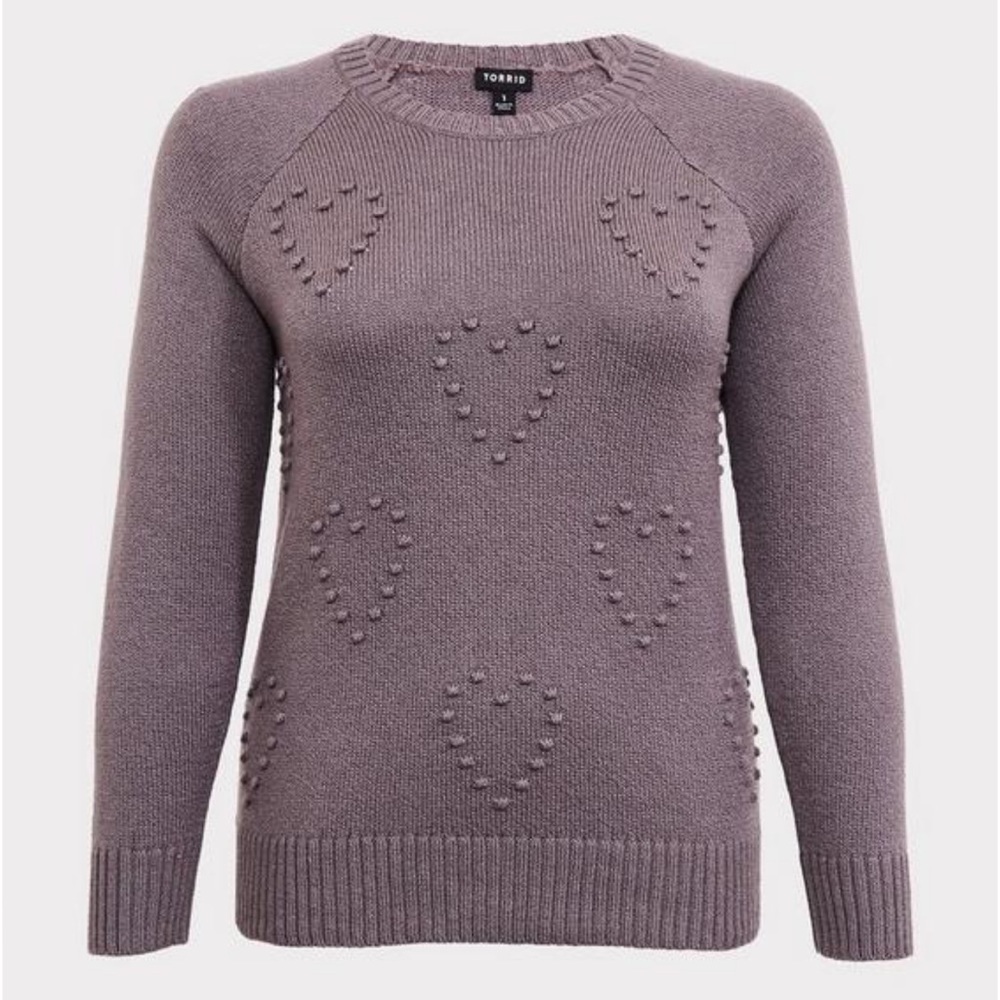 Torrid Grey Rib Textured Heart Raglan Sweater - Picture 2 of 3